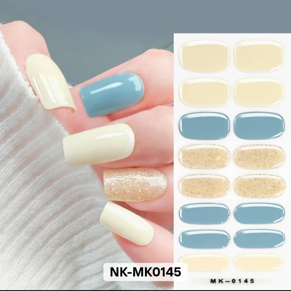 🖤 3/$12 Light Blue, White and Gold Glitter Nail Polish Strips - No UV Needed
